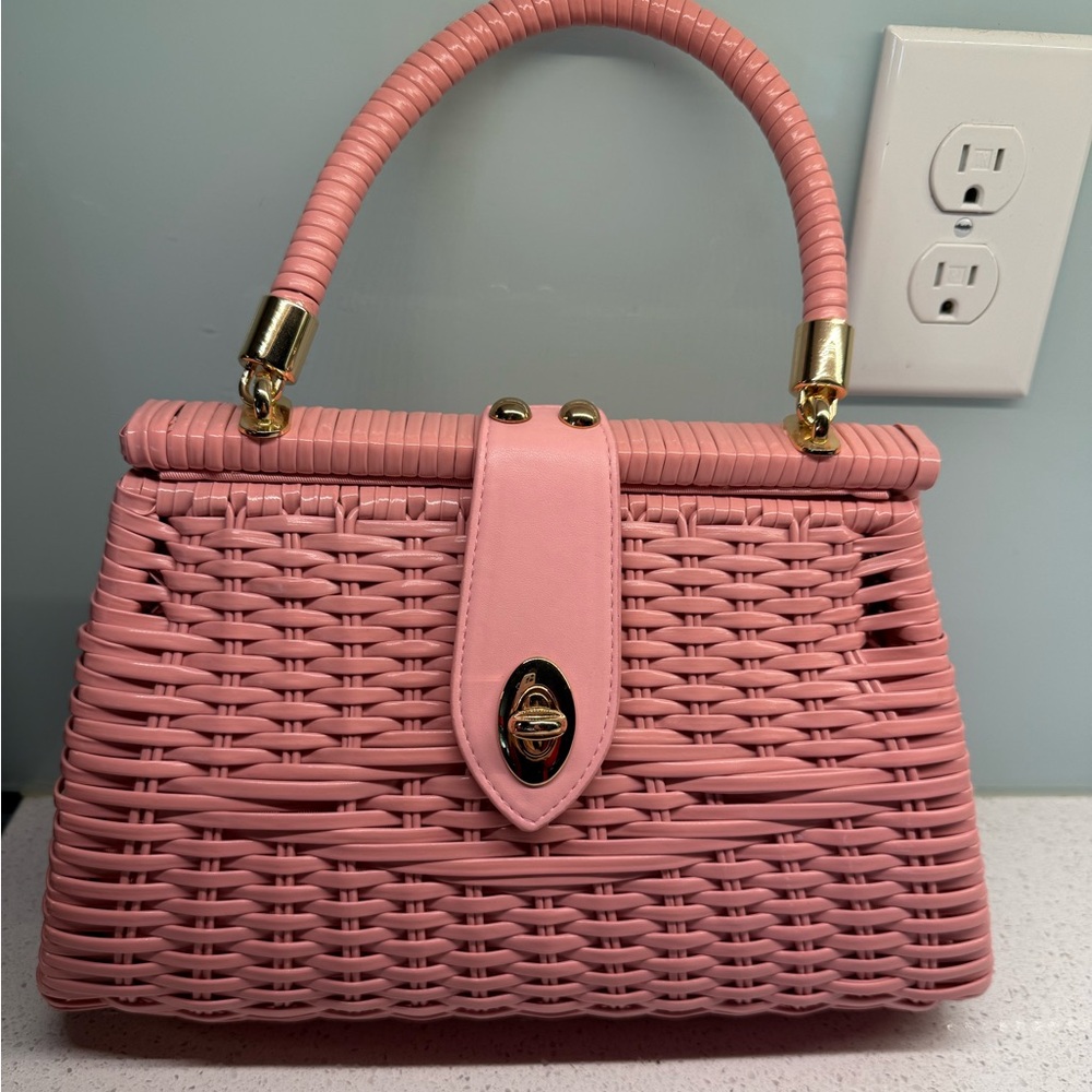 Pinup Girl Clothing Wicker Purse Pink - Picture 2 of 6